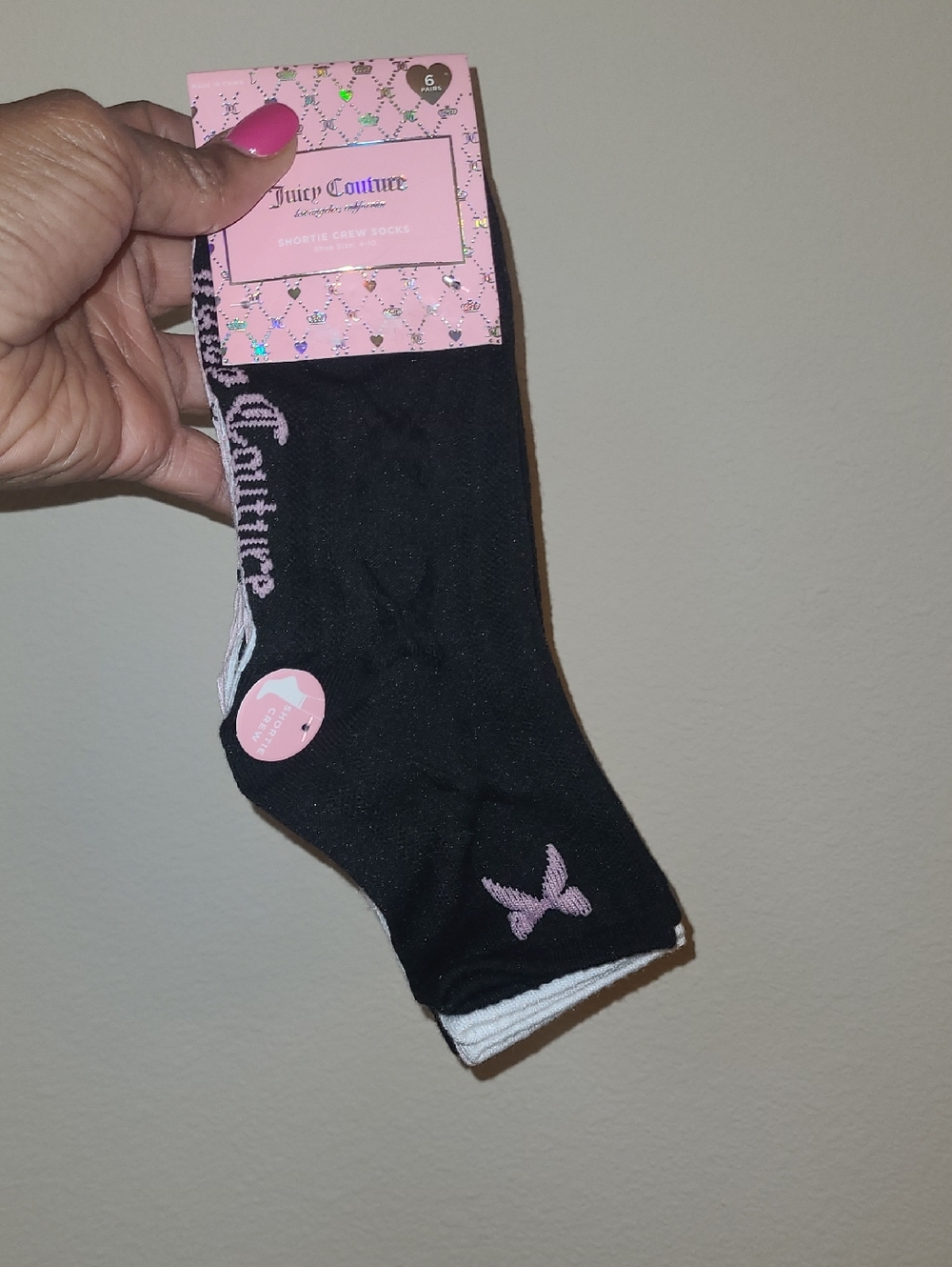 Juicy Couture Black Socks with Pink Logo Accent